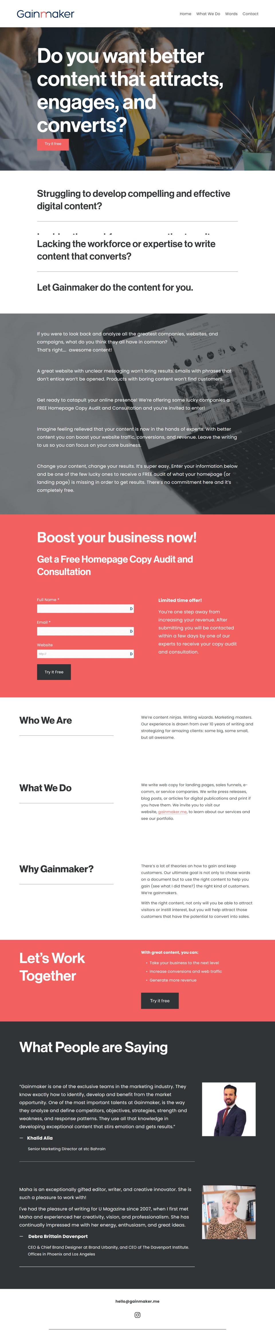 GainMaker landing page