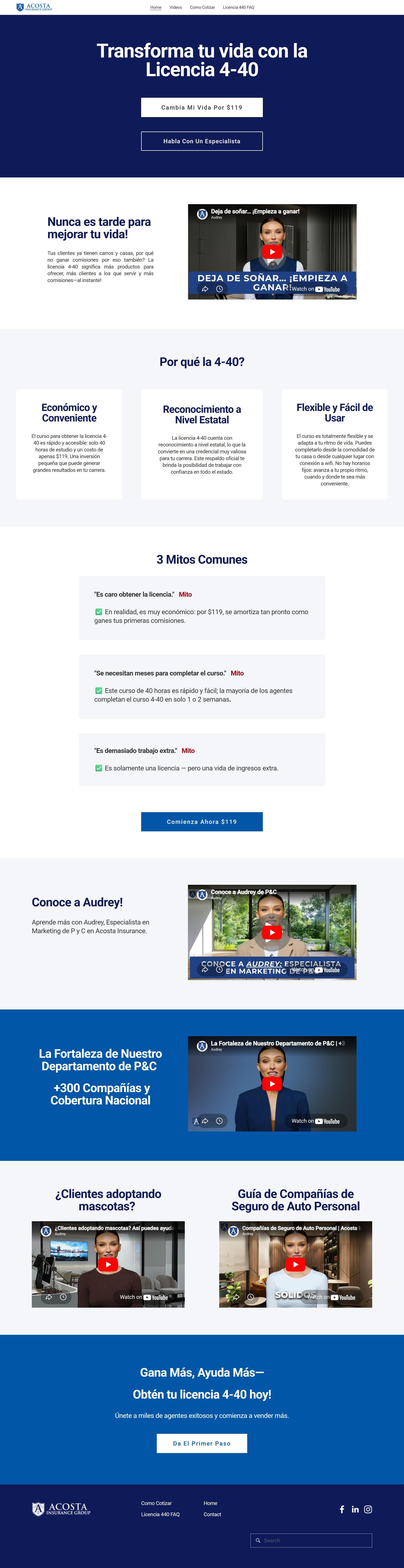 Insurance learning video gallery wensite design in Squarespace